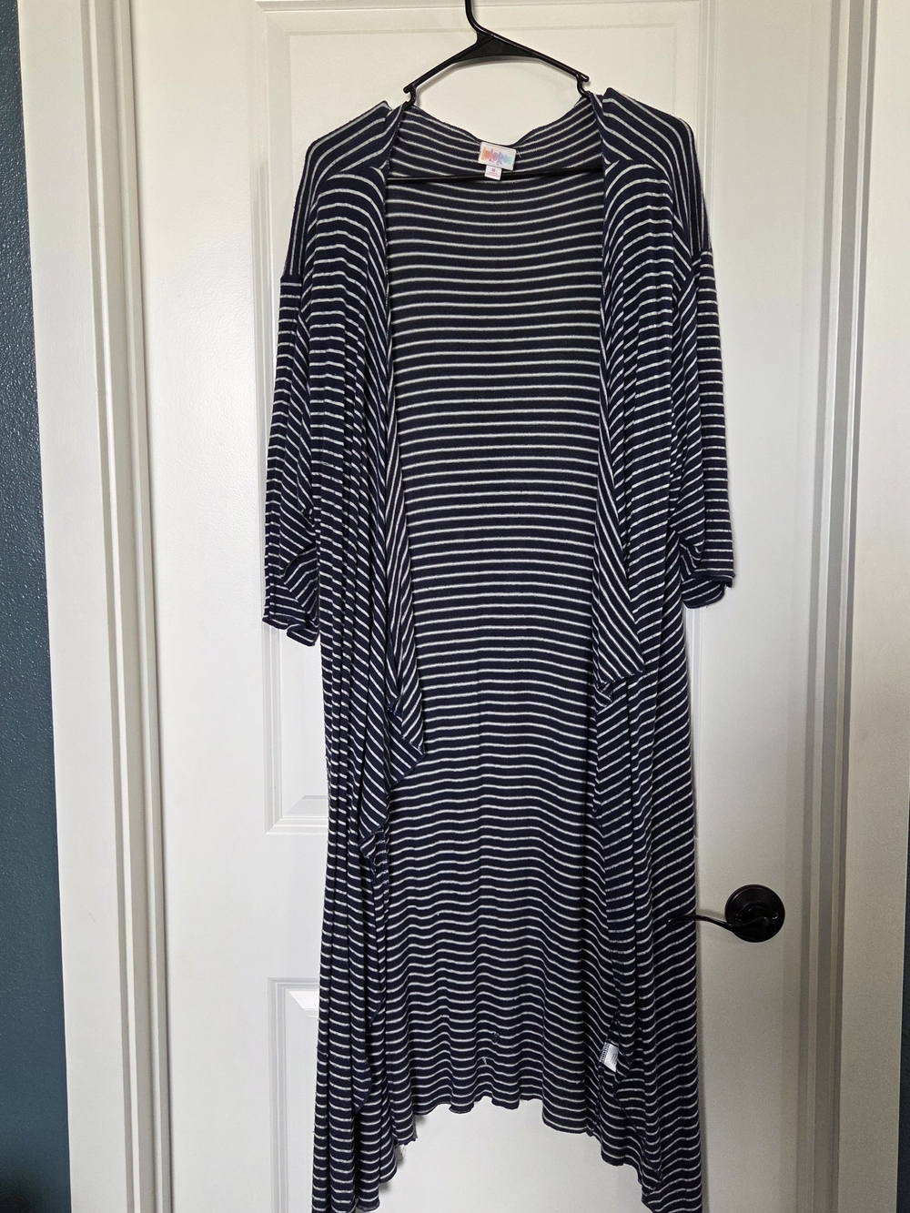 LuLaRoe Navy and White Striped Long Sleeve Open-Front Dress/Cardigan